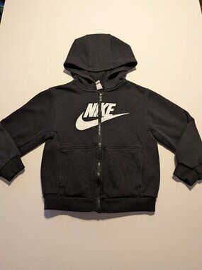Nike Zip Up Hoodie Black Logo Fleece Boys Size M (5Y) Full Zip